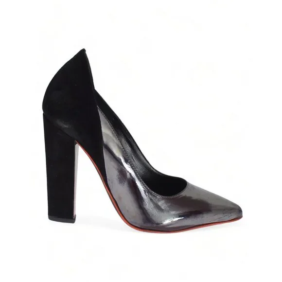 Cédric Charlier Gray Black Leather Suede Heels Pumps Shoes